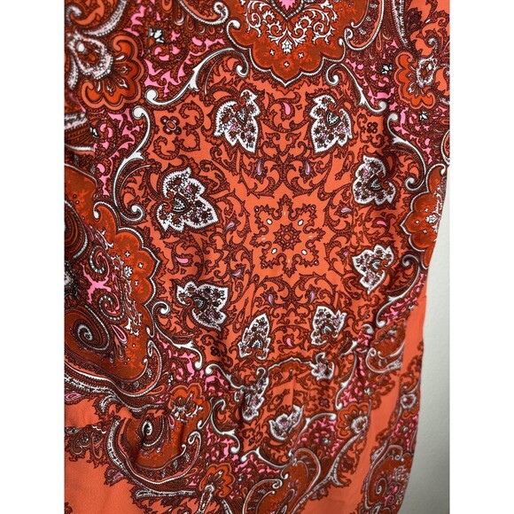 Banana Republic Romper Womens 6 Orange Paisley Print Wrap V-Neck Short Sleeve - Picture 8 of 9